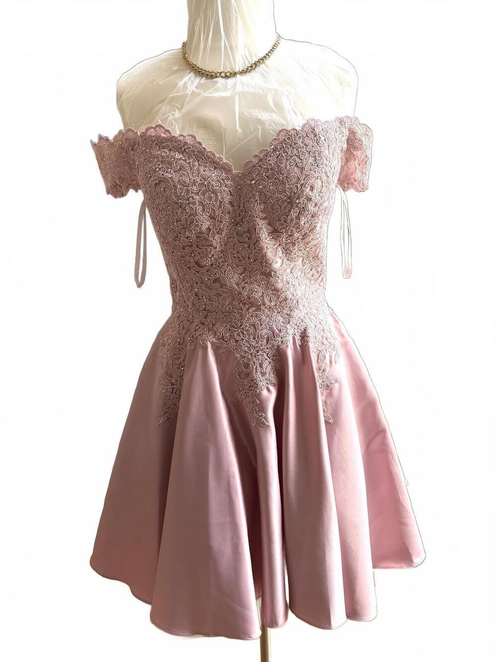 Dancing Queen Pink Lace Off-Shoulder Party Dress Size M